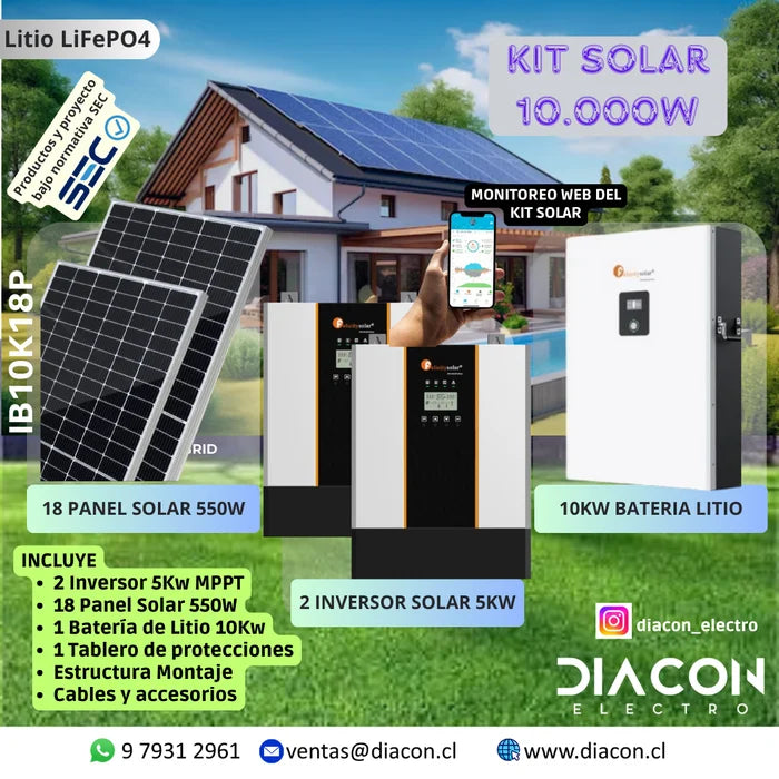Kit Solar 10Kw con batería litio 10Kw Monitoreo por celular