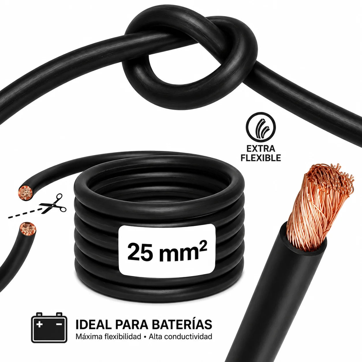 Cable Flexible H01n2-D 1x25mm2 100V 180A Negro x Metro