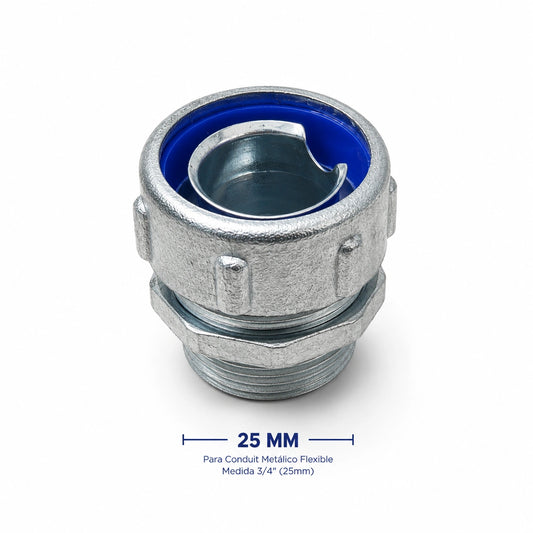 Conector Metálico para Conduit Flexible 25 mm (3/4") Zincado