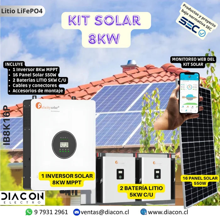 Kit Solar 8Kw Pro con batería litio 10Kw con monitoreo por celular