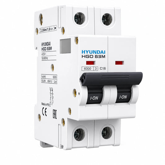 Interruptor Automático Termomagnético Hyundai HGD63M C16 16A 2 Polos