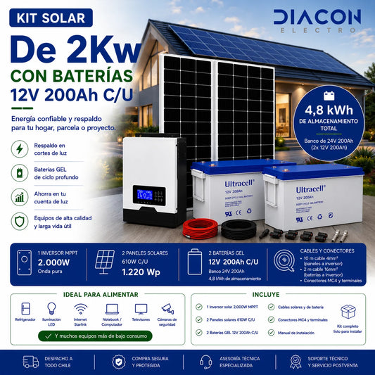 Kit Solar 2Kw Baterías GEL