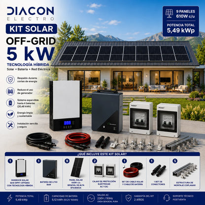 Kit Solar Off-Grid 5kW MPPT con Batería de Litio 5,12kWh | 5,49kWp