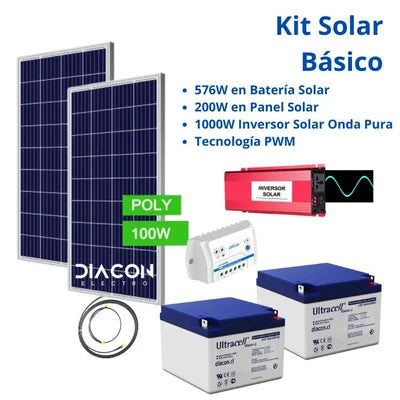 Kit Solar 576W en Batería con Inversor 1000W Onda Pura