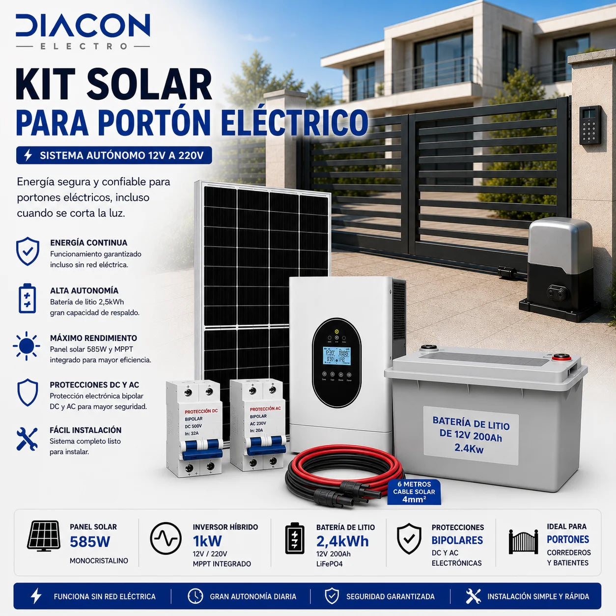Kit Solar para Portón Eléctrico 220V