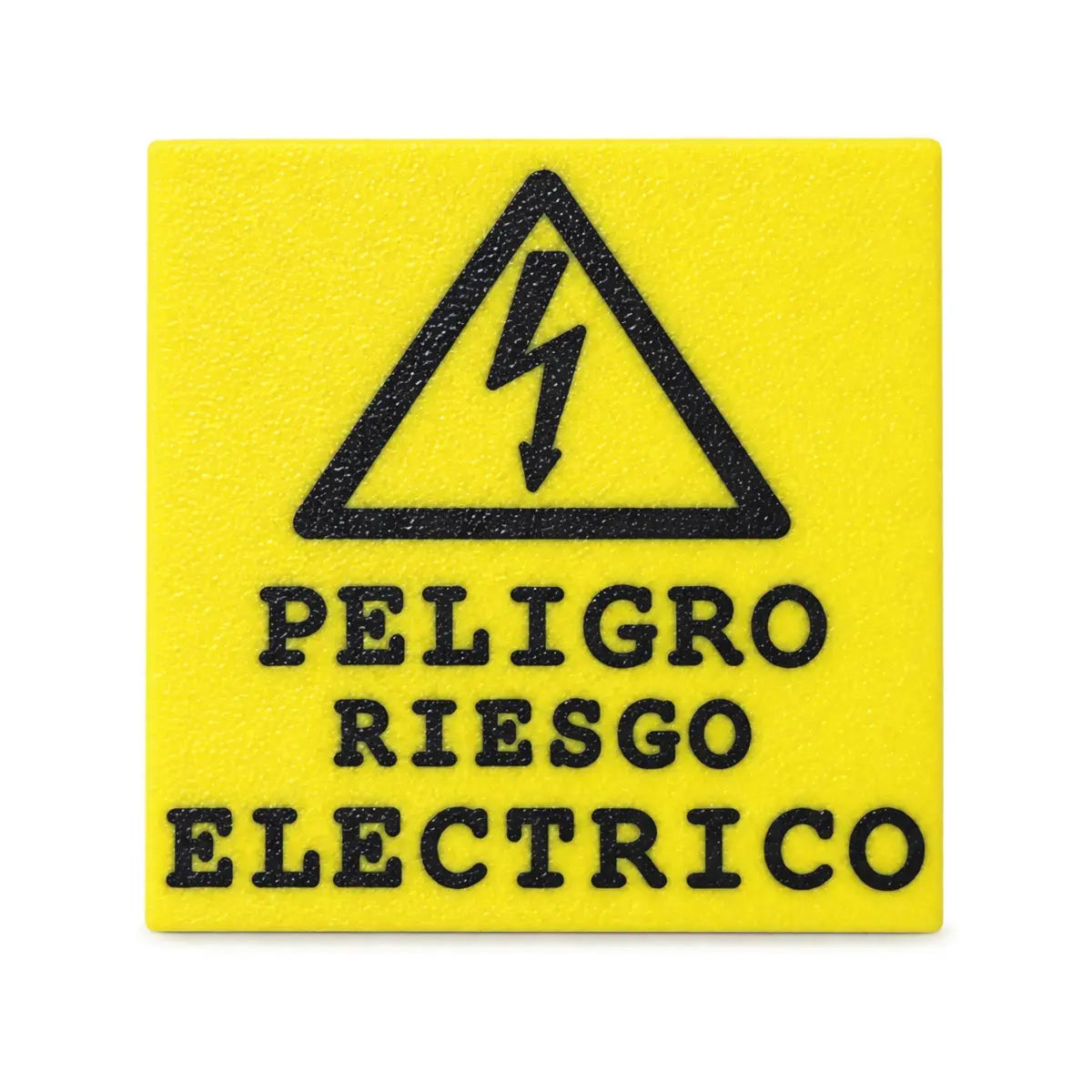 Rótulo Peligro Riesgo Eléctrico 65x65mm amarillo con letras negras en relieve