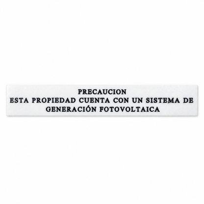 Rótulo Adhesivo Precaución Propiedad con Sistema Fotovoltaico 220x35mm en Plástico ABS