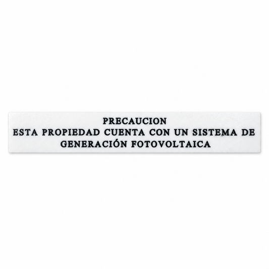 Rótulo Adhesivo Precaución Propiedad con Sistema Fotovoltaico 220x35mm en Plástico ABS
