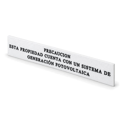 Rótulo Adhesivo Precaución Propiedad con Sistema Fotovoltaico 220x35mm en Plástico ABS