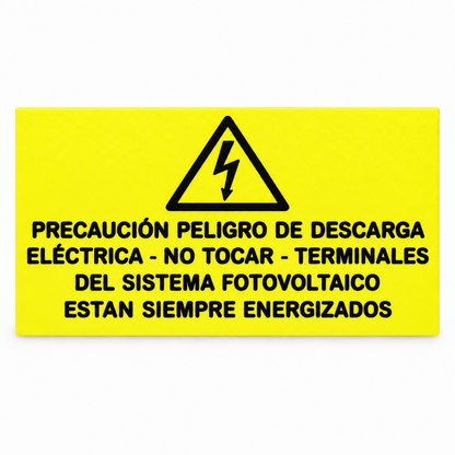 Rótulo Adhesivo Sistema Fotovoltaico Siempre Energizados 200x100mm en Plástico ABS