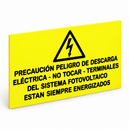 Rótulo Adhesivo Sistema Fotovoltaico Siempre Energizados 200x100mm en Plástico ABS