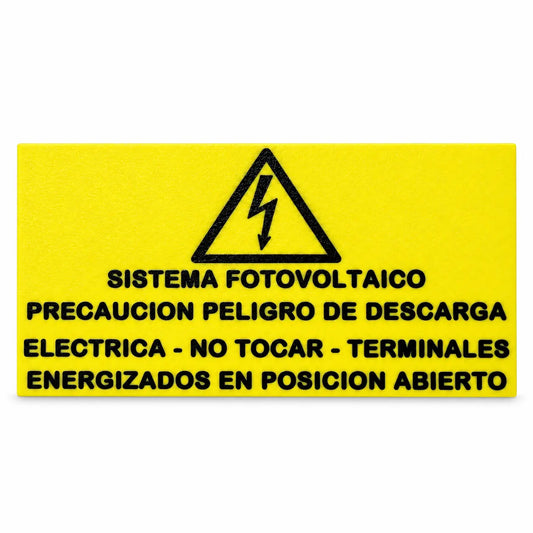 Rótulo Sistema Fotovoltaico precaución peligro de descarga no tocar terminales energizados