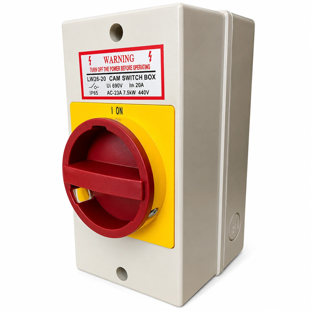 Selector 20A de 4 polos y tipo (on-off) con caja IP65 para candado