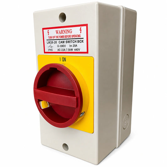 Selector 20A de 4 polos y tipo (on-off) con caja IP65 para candado