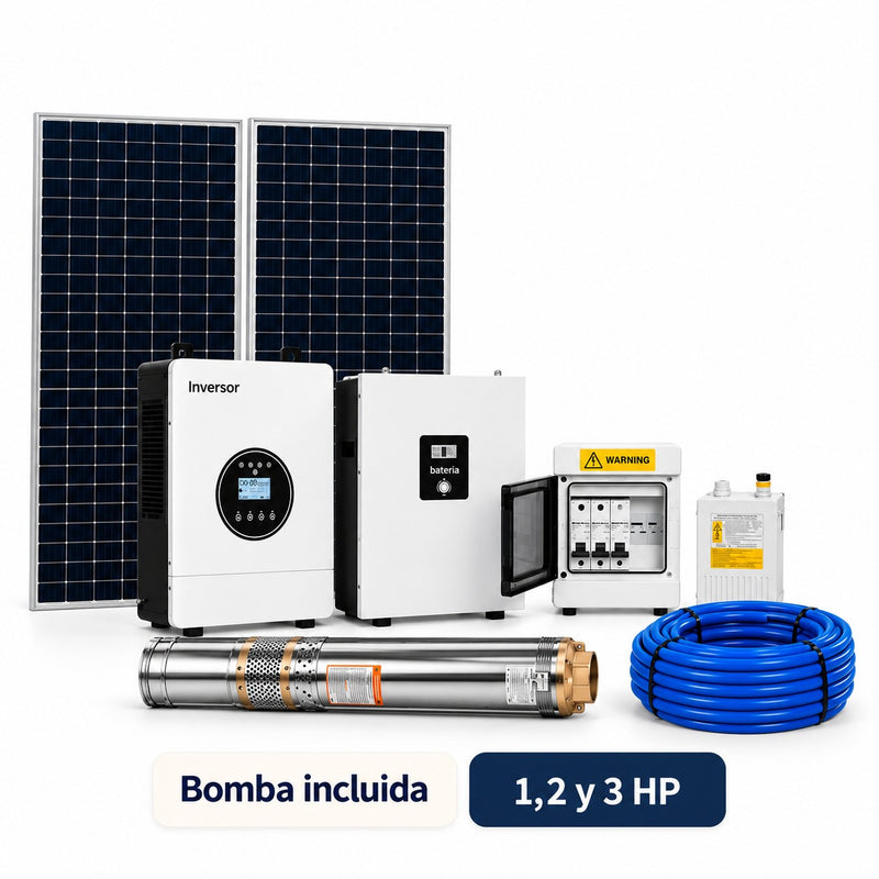 Kit de bombeo solar con batería de litio e inversor, con bomba sumergible incluida, para bombas de distintas potencias