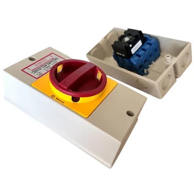 Selector 20A de 4 polos y tipo (on-off) con caja IP65 para candado