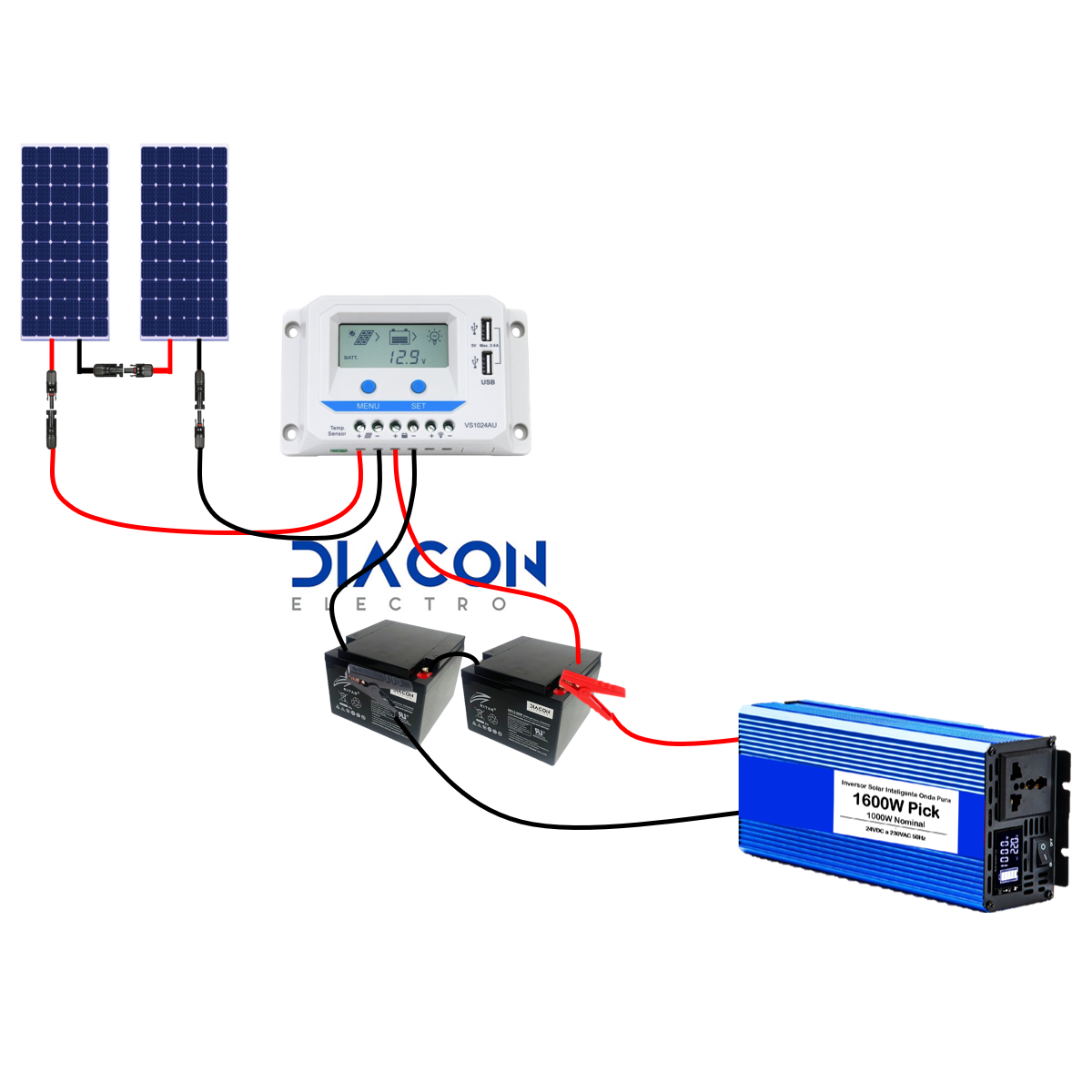 Kit Solar 280W en Batería / Inversor 1000W Onda Pura - Diacon